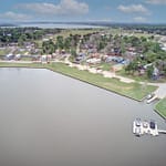 Water’s Edge Resort aerial from lake