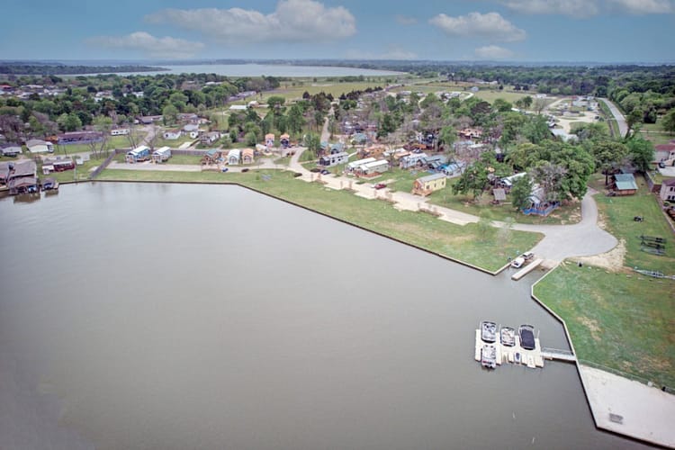 Water’s Edge Resort aerial from lake