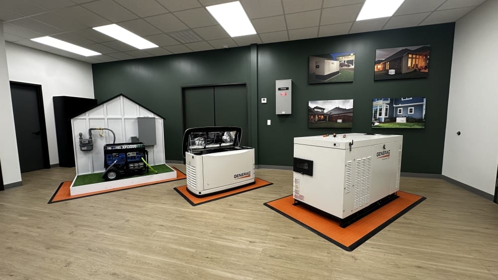 Houston Equipment Repair showcasing their three main generator packages: portable, air-cooled and liquid-cooled.