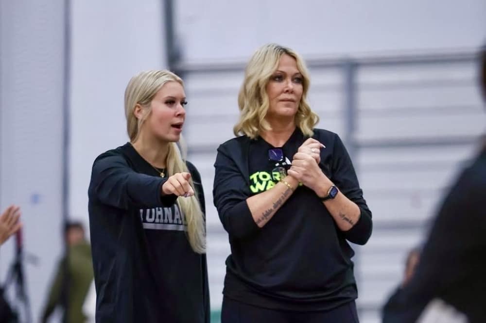 Mother and daughter JoEllen Saulsberry and Kirby Kliafas coach at Texas Tornados Volleyball.
