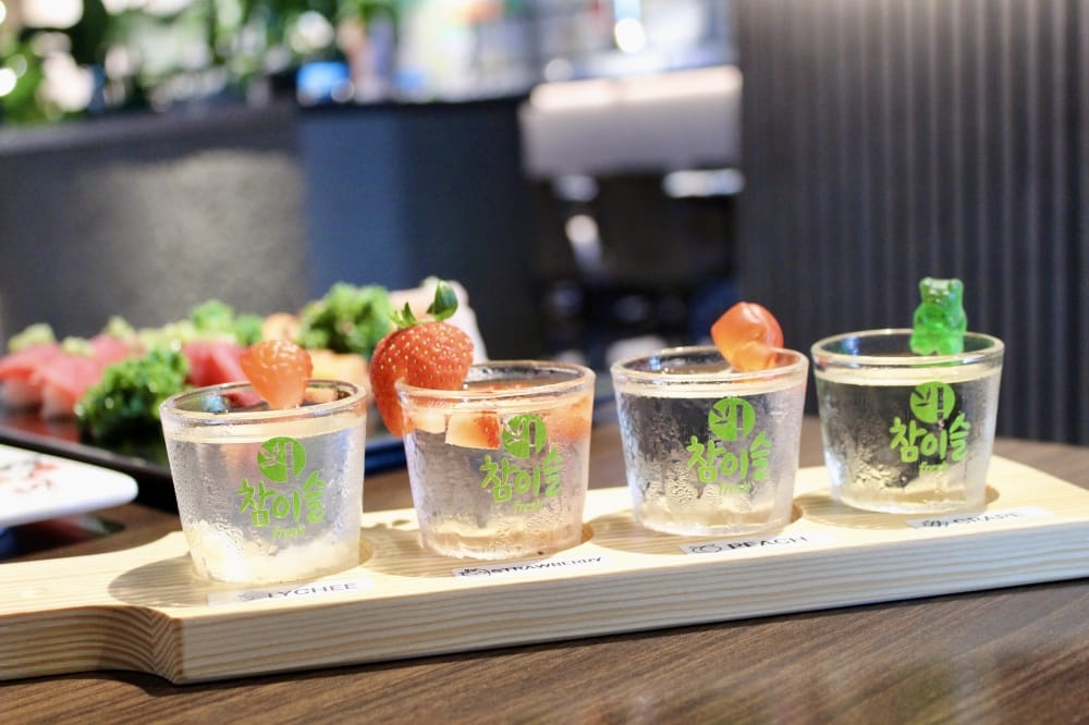 The soju flight contains four flavors of soju selected from nine flavors. (Jovanna Aguilar/Community Impact)