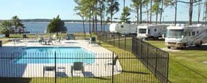 Sunset Shores RV Park swimming pool on the lake