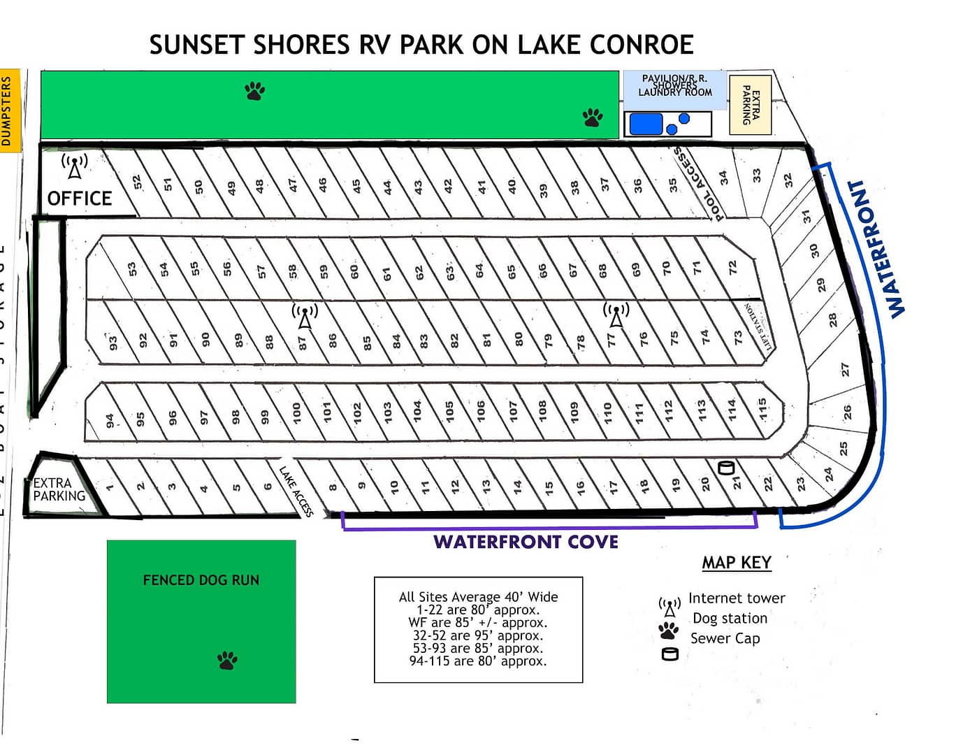 Sunset Shores Site Layout with rates